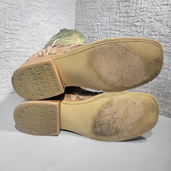 Corral A4048 Men's 9D Brown Turquoise Pirarucu Leather Square Toe Western Boots - Picture 8 of 11